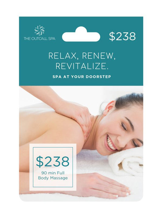90 min Full Body Massage Gift Card – $238